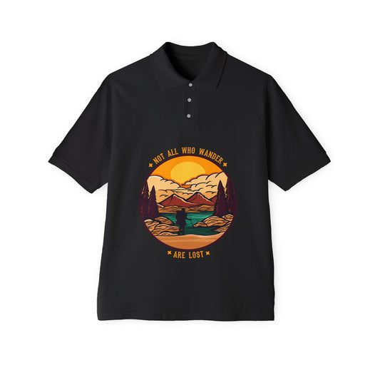 Men's Polo 'May All Who Wander Are Lost' Scenic Mountain Sunset