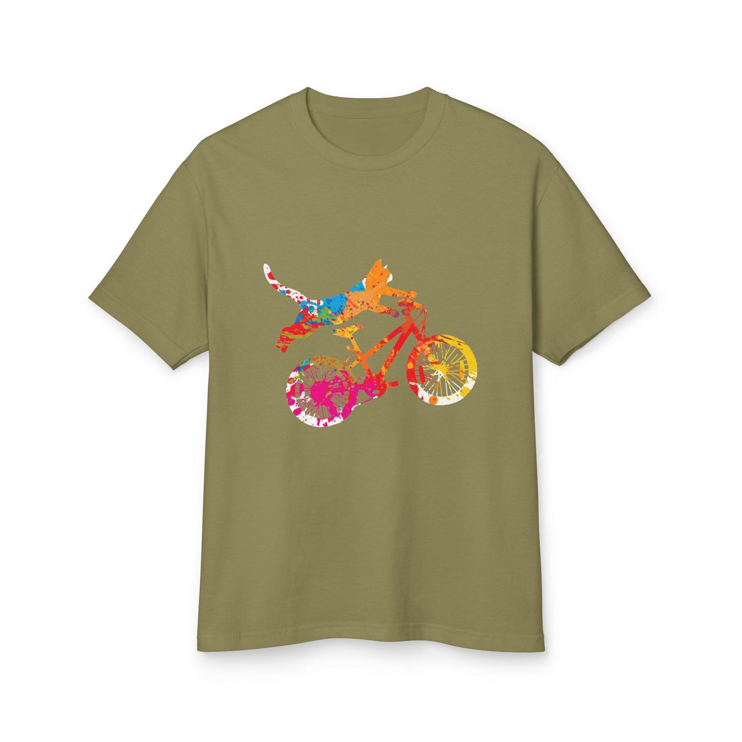 Dog Bike Ride T‑Shirt — Colorful Watercolor Dog on Bicycle Tee
