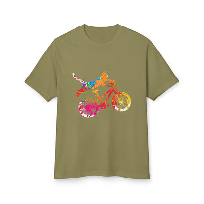 Dog Bike Ride T‑Shirt — Colorful Watercolor Dog on Bicycle Tee