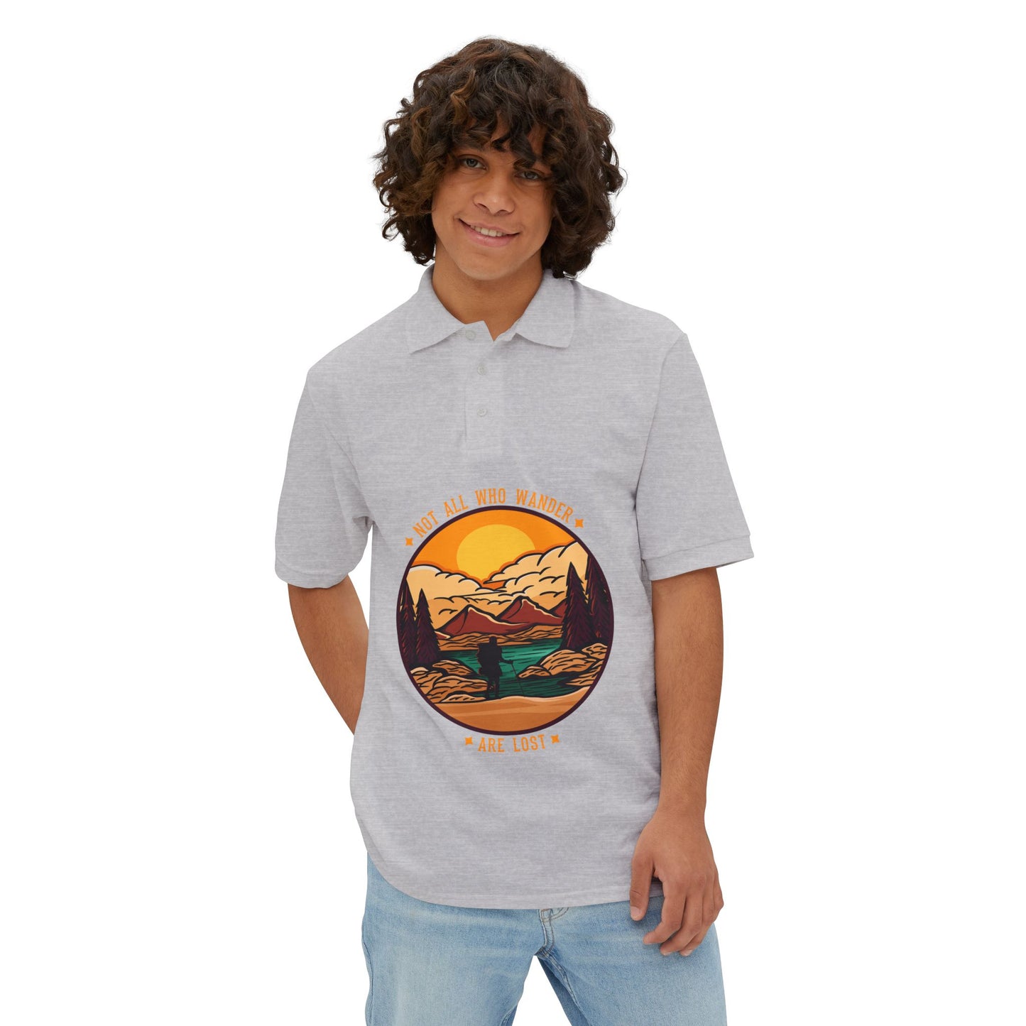 Men's Polo 'May All Who Wander Are Lost' Scenic Mountain Sunset