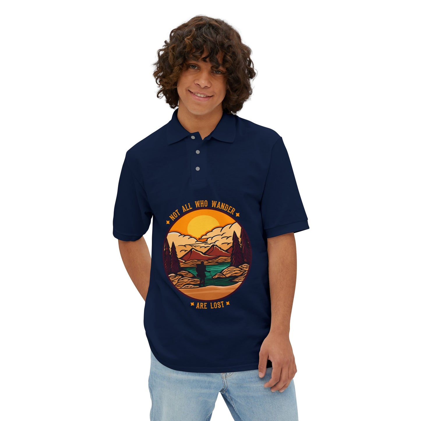 Men's Polo 'May All Who Wander Are Lost' Scenic Mountain Sunset