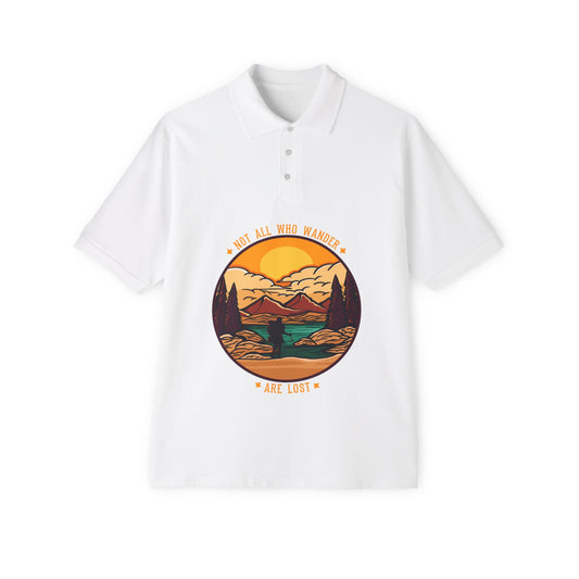 Men's Polo 'May All Who Wander Are Lost' Scenic Mountain Sunset
