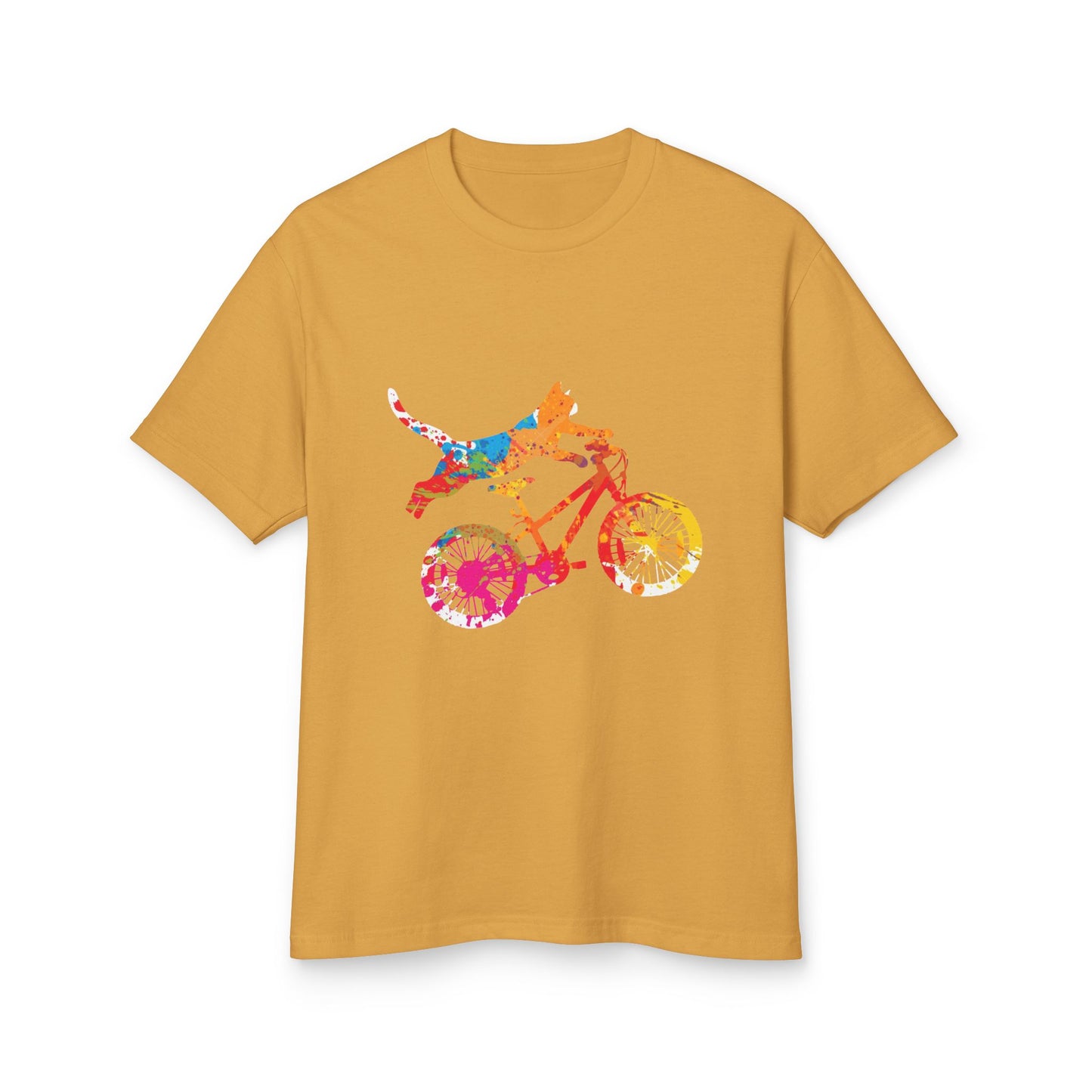 Dog Bike Ride T‑Shirt — Colorful Watercolor Dog on Bicycle Tee