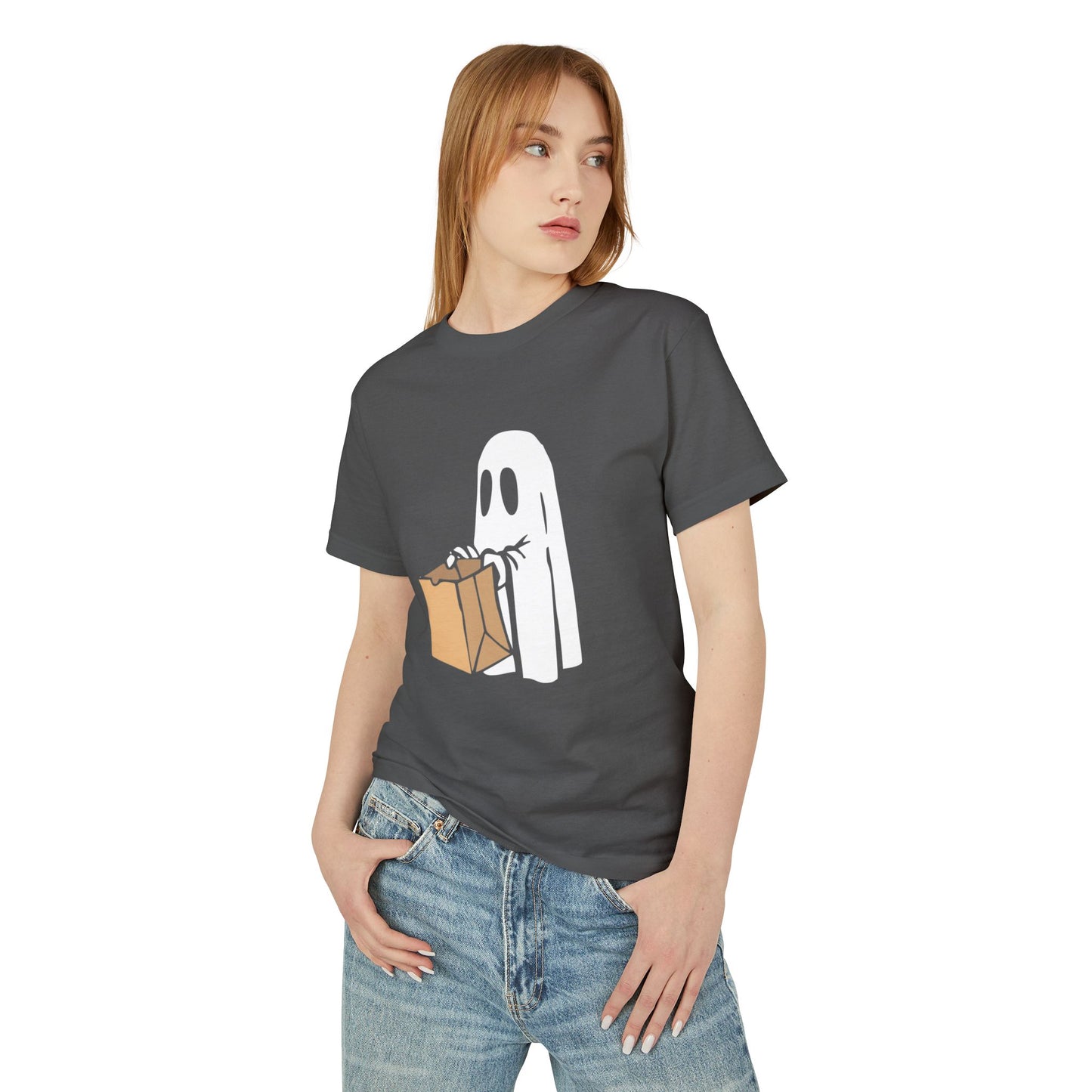 Ghost Trick Halloween T‑Shirt 'Boo' Back Graphic & Candy Bag