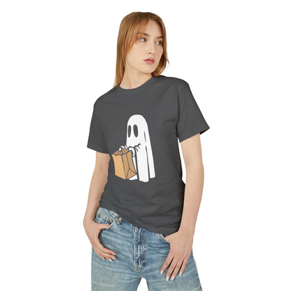 Ghost Trick Halloween T‑Shirt 'Boo' Back Graphic & Candy Bag