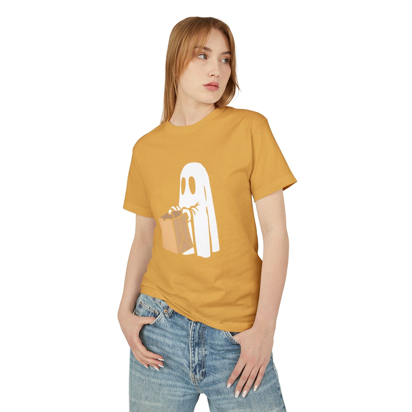 Ghost Trick Halloween T‑Shirt 'Boo' Back Graphic & Candy Bag