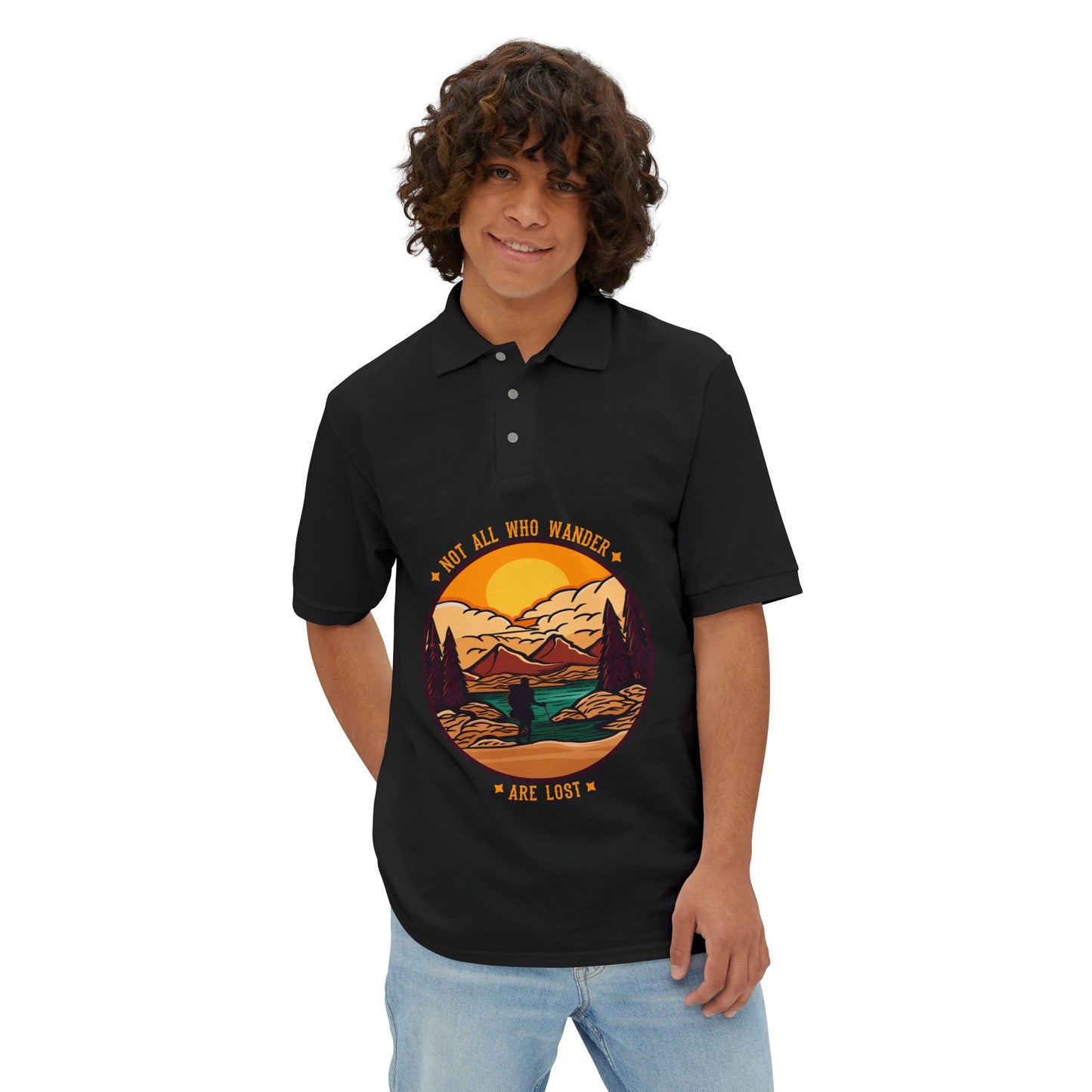 Men's Polo 'May All Who Wander Are Lost' Scenic Mountain Sunset