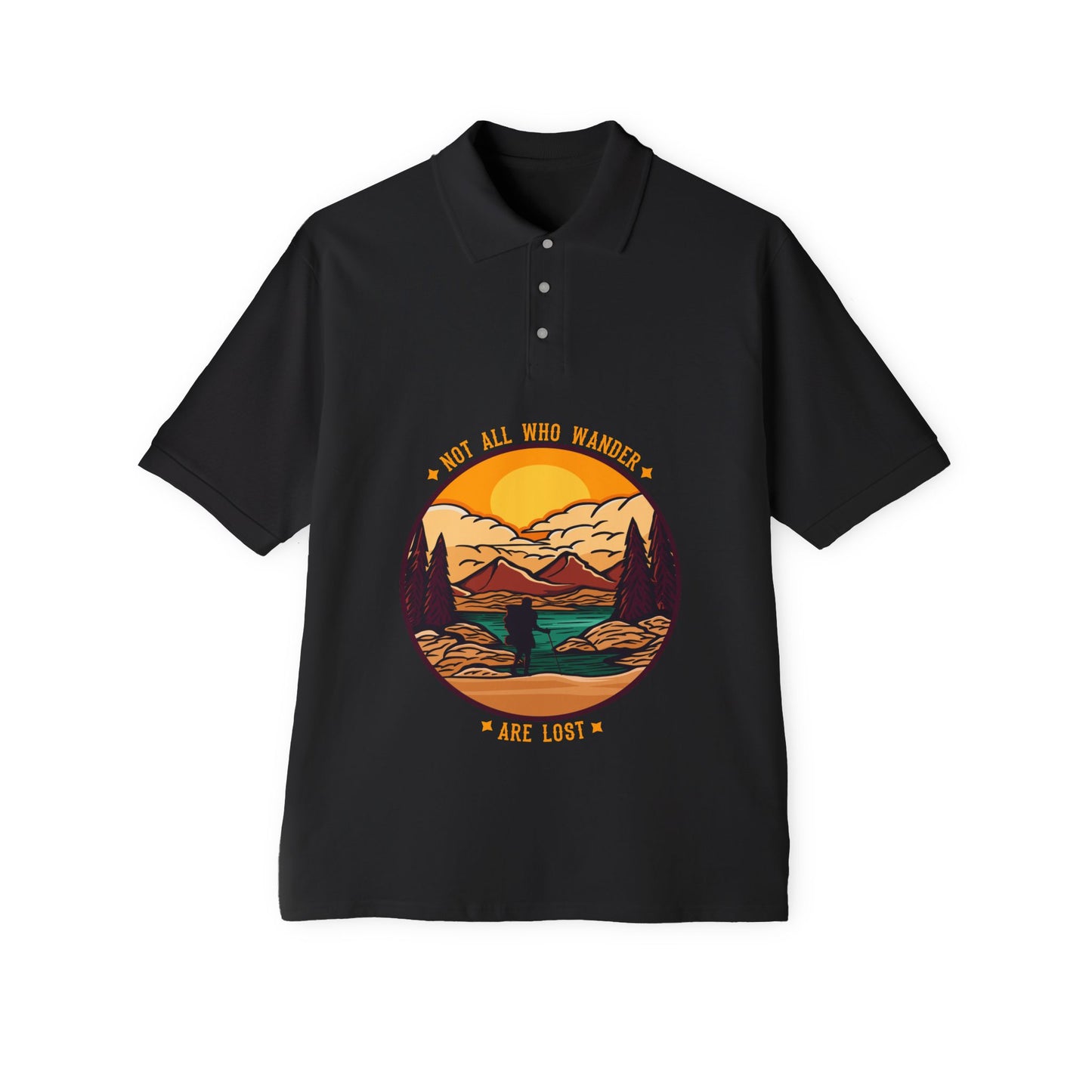 Men's Polo 'May All Who Wander Are Lost' Scenic Mountain Sunset