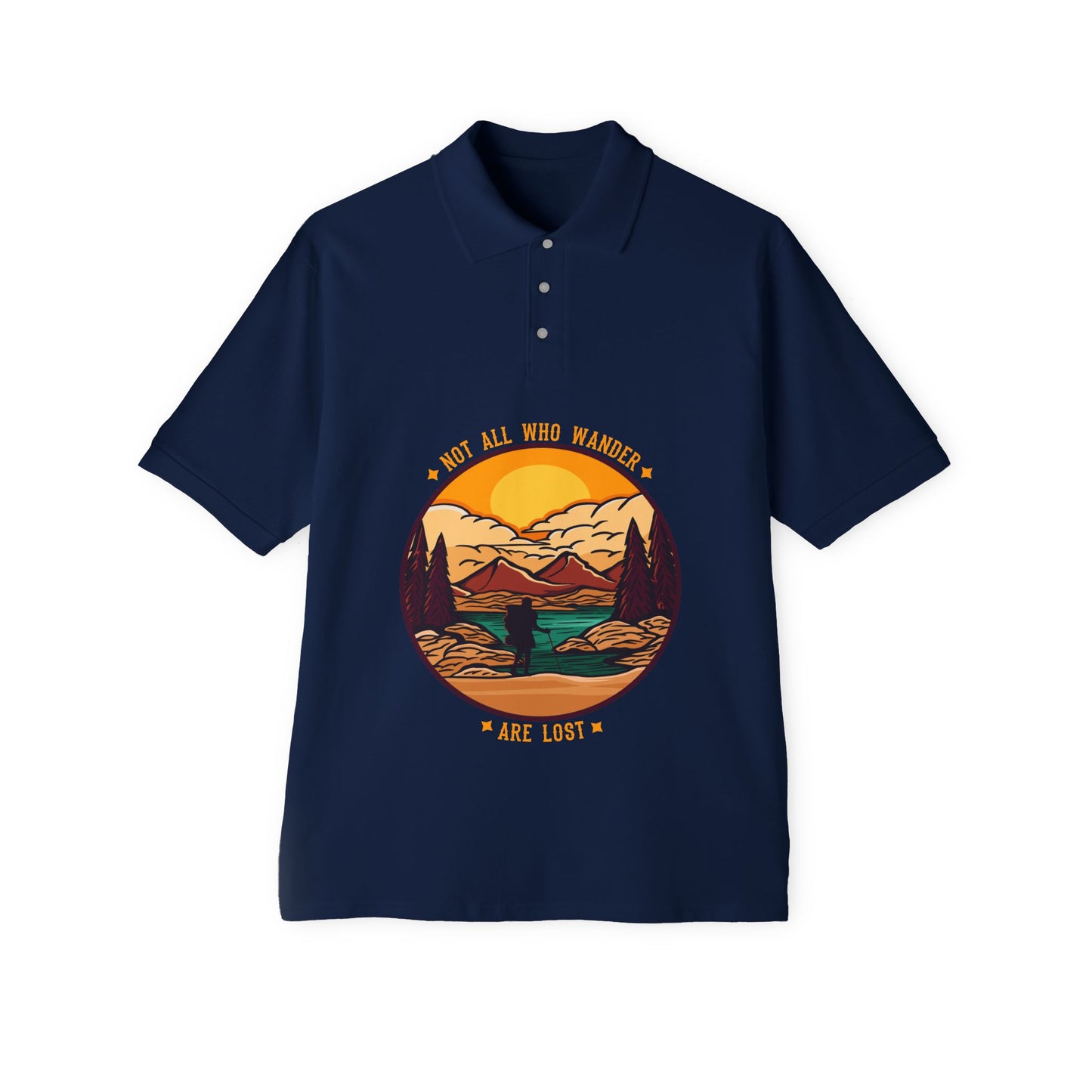 Men's Polo 'May All Who Wander Are Lost' Scenic Mountain Sunset