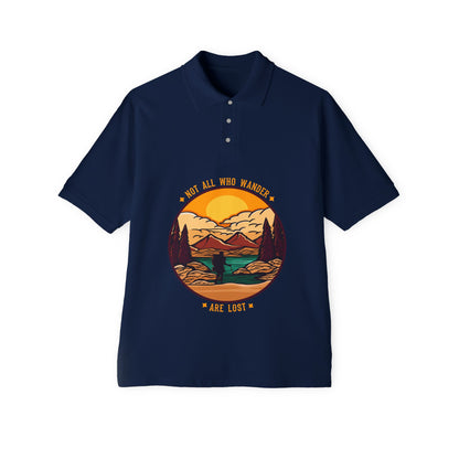 Men's Polo 'May All Who Wander Are Lost' Scenic Mountain Sunset