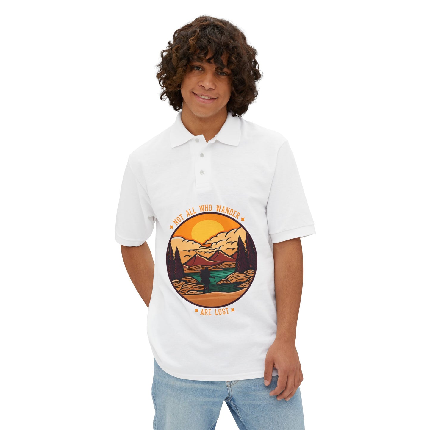 Men's Polo 'May All Who Wander Are Lost' Scenic Mountain Sunset