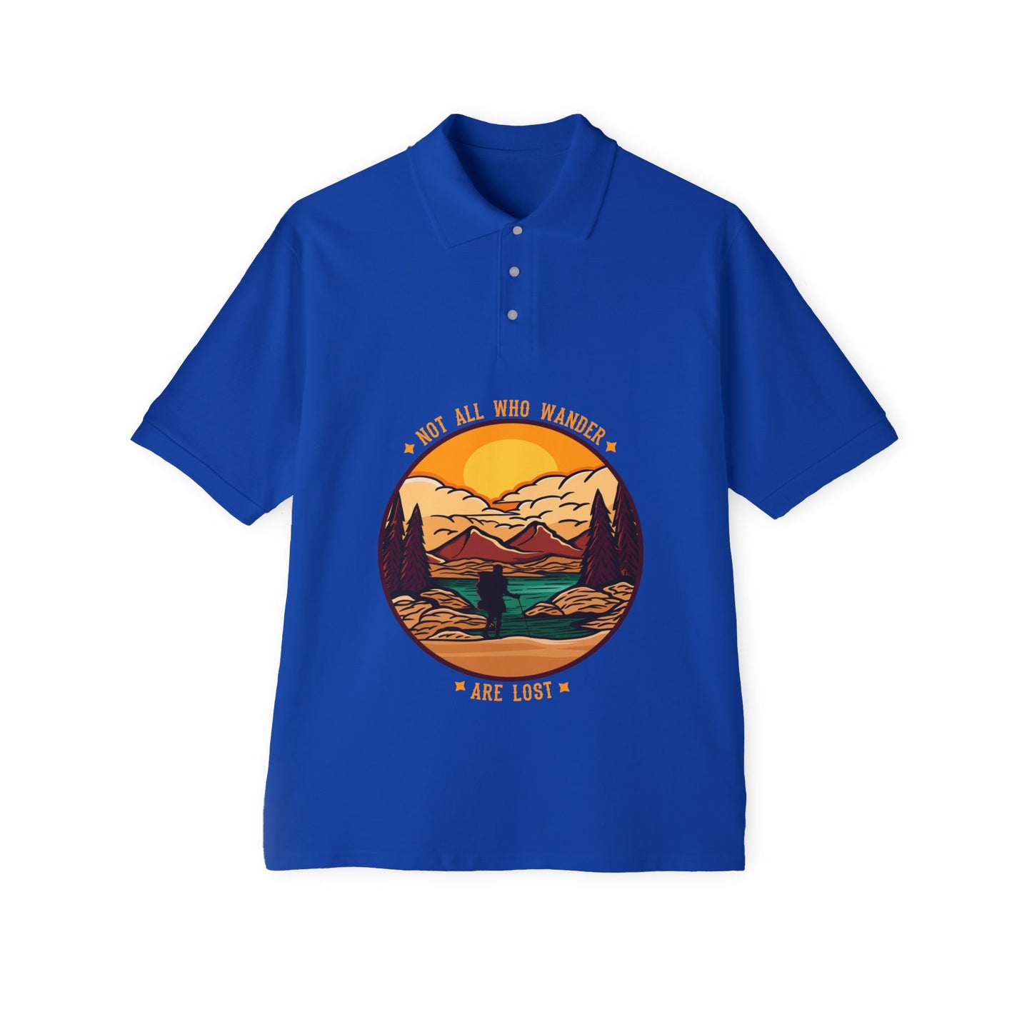 Men's Polo 'May All Who Wander Are Lost' Scenic Mountain Sunset